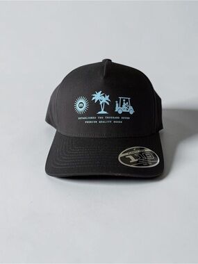 Men's Black Cap with Light Blue Palm & Icon Graphics